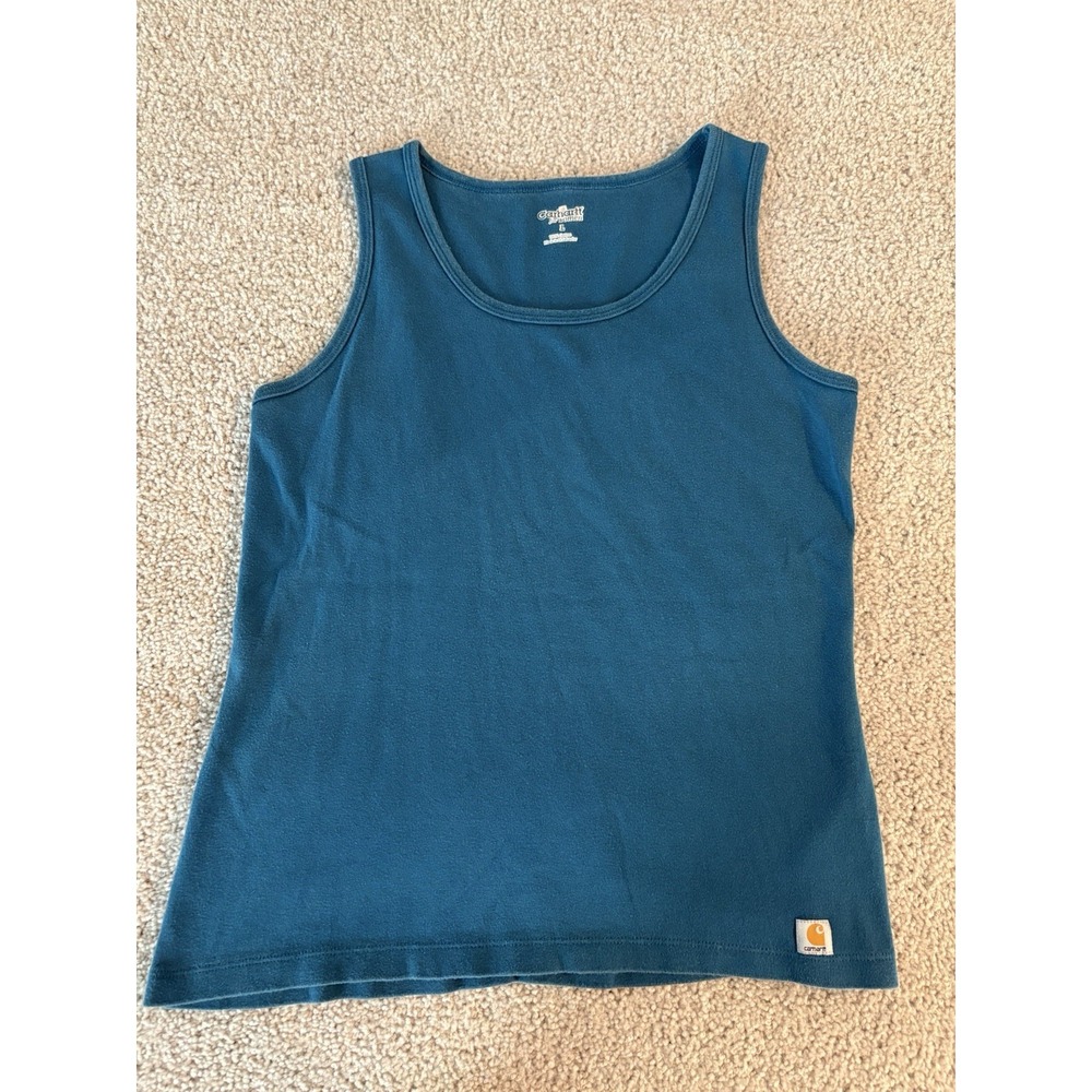 VTG Carhartt Women Tank Top Size L Teal Blue Sleeveless Cotton Shirt